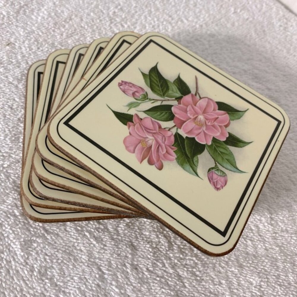 Vintage Royal Table Satin Finish Pink Flower Coasters x6